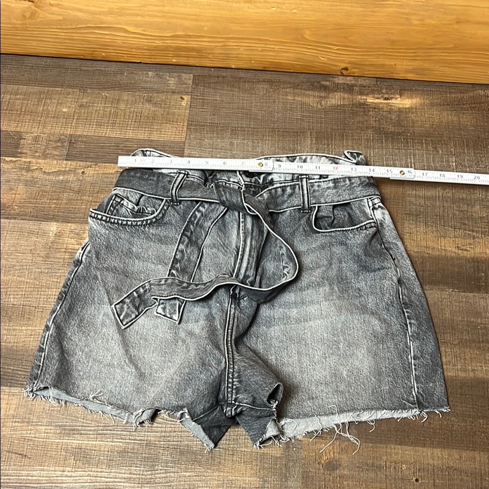 Allsaints Palmer High-Rise Denim Paperbag Shorts 30 Tie Belt Raw Hem Party Casua
